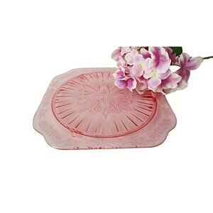 Vintage Pink Depression Glass Adam Cake Plate Anchor Hocking 1930s